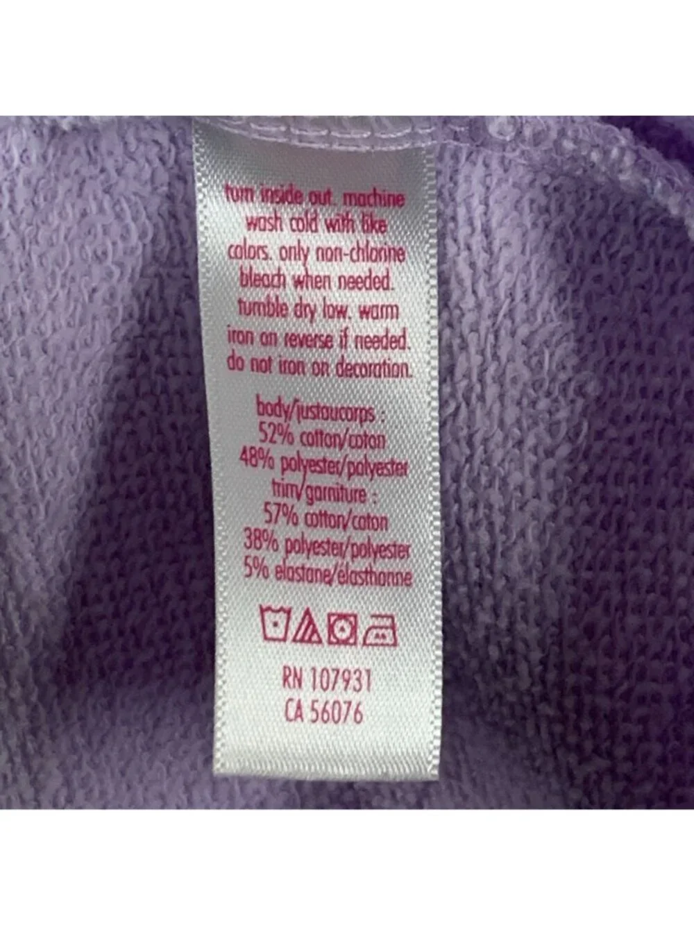 Justice Girls Cropped Sweatshirt Size 10 Purple Graphic Logo Pullover
